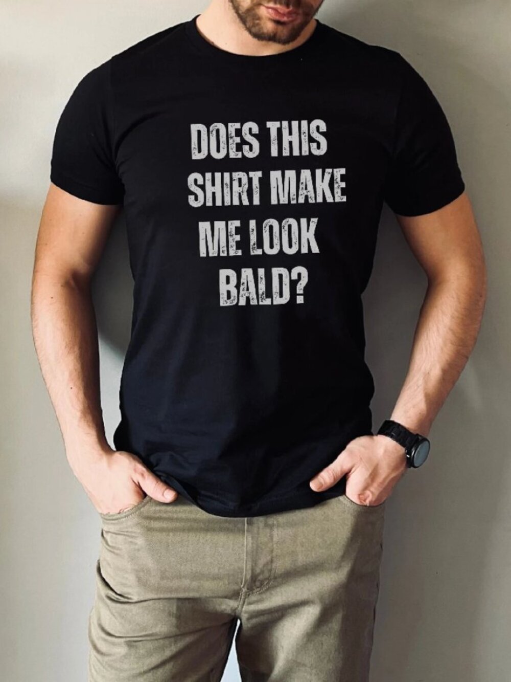 NWOT 100% Cotton Black t-shirt - Does This Shirt Make Me Look Bald? (2XL)